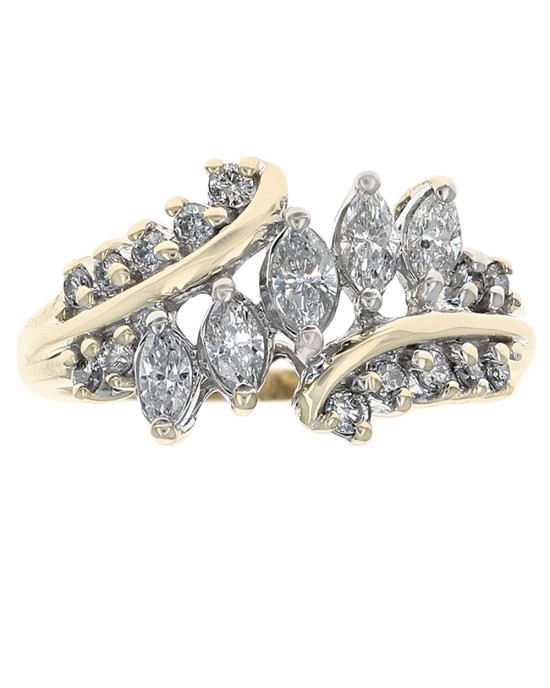 Marquise and Round Diamond Bypass Ring in Yellow Gold